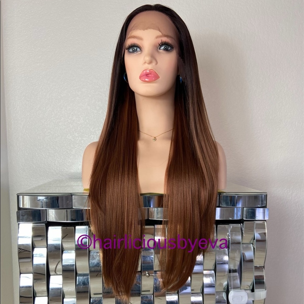 Lace Frontal auburn brown wig straight color 30